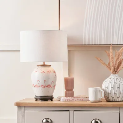 Flamingo Glass Table Lamp White Cylinder Lampshade