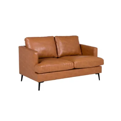 Tan Leather Effect 2 Seater Sofa with Loose Cushions