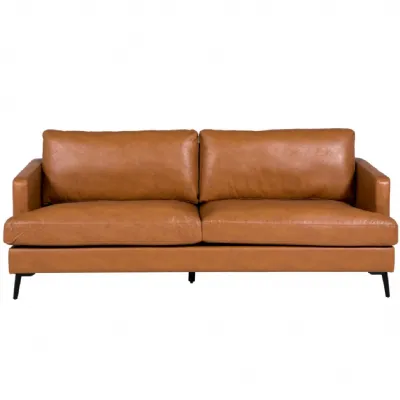Modern Tan PU Upholstery 3 Seater Sofa with Black Metal Legs