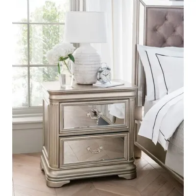 Champagne Gold and Mirrored 2 Drawer Bedside Table
