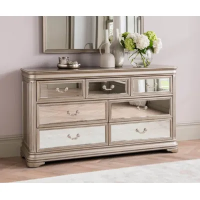 Taupe Eucalyptus Finish 7 Drawer Mirrored Dressing Chest