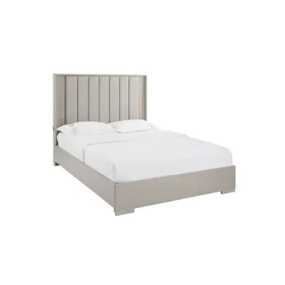 Grey Leather Effect Super King Bed with Tufted Headboard