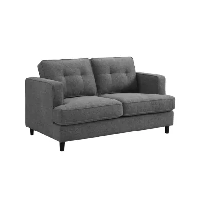 Grey Woven Fabric 2 Seater Standard Button Back Sofa