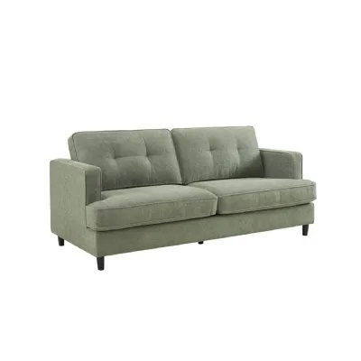 Sage Green Fabric 3 Seater Buttoned Standard Back Sofa