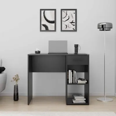 Adore Anthracite Grey Study Desk with Drawer And Shelves