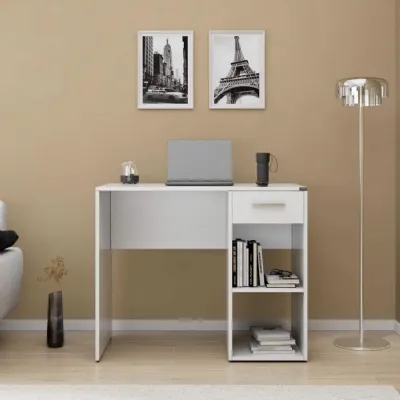 Adore Matt White Study Desk with Drawer And Shelves