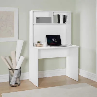 Adore Matt White Study Desk with Storage Hutch