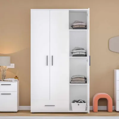 Adore Matt White 3 Door 1 Drawer Combi Wardrobe with Shelves