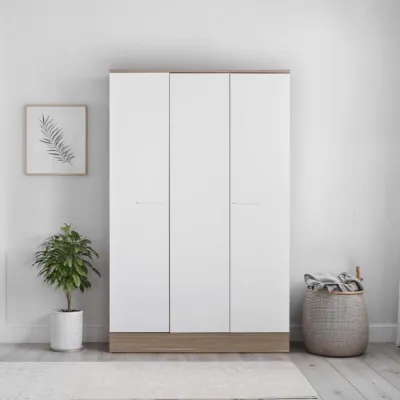 Adore Teen White And Oak 3 Door Wardrobe with Shelves