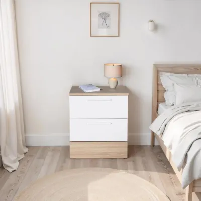 Adore Teen White And Oak 2 Drawer Bedside Table Nightstand