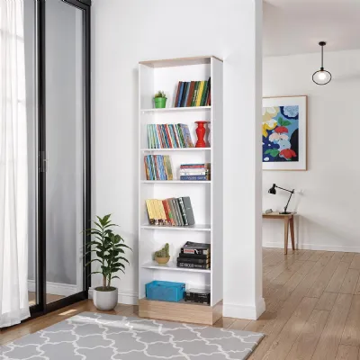 Adore Teen White And Oak 6 Tier Bookcase Shelving Unit