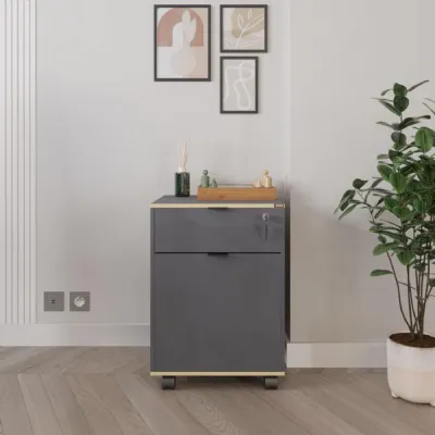 Adore Rio Anthracite Grey Mobile Office Storage Cart With Lockable Drawer