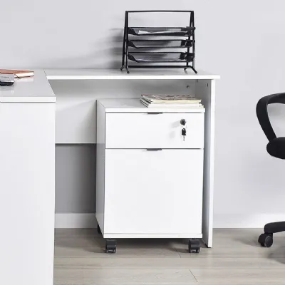Adore Rio Matt White Mobile Office Storage Cart With Lockable Drawer