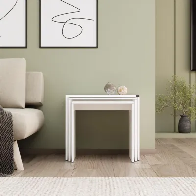 Adore Florida Matt White Nest of 3 Tables Space Saving Side Tables