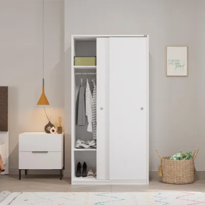 Adore Matt White Sliding 2 Door Wardrobe Half Hanging Half Shelves