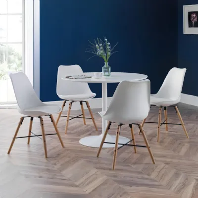 Set Of 2 Kari Dining Chairs White Seat And Oak Legs