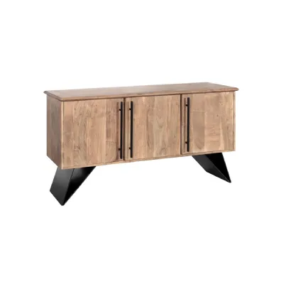 Industrial Natural Acacia Wood 3 Door Sideboard with Black Powder Coated Legs