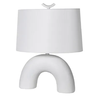 White Arch Table Lamp with Linen Shade