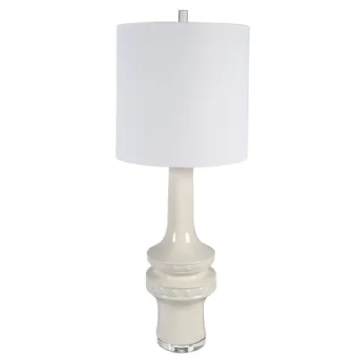 Tall Cream Abstract Table Lamp with Linen Shade