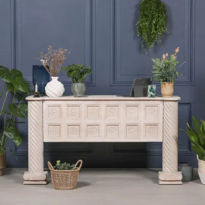 Blanchie Wood Wide Shop Reception Desk with 2 Compartments
