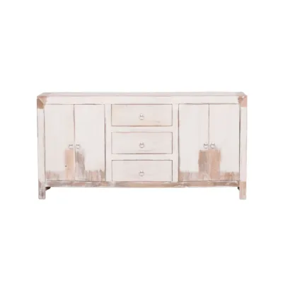 Rustic Oriental Distressed White Sideboard