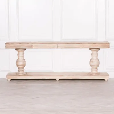 Natural Mango Wood Large 2 Drawer Console Table Column Legs