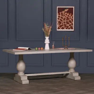Grey Rustic Wood Large Dining Table Pedestal Base 210cm