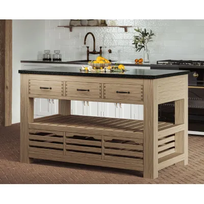 Kitchen Island (Oak) Three Drawer With Black Granite Top