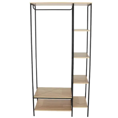 Light Oak Effect Open Wardrobe With Side Shelf Storage