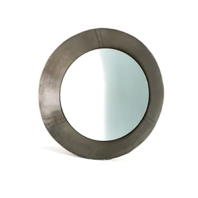 Modern Round Metal Framed Wall Mirror with Sculpted Edge