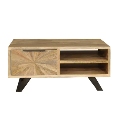 Modern Light Mango Wood Sunburst Small TV Unit