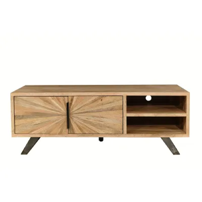 Modern Natural Mango Wood Sunburst Large TV Unit