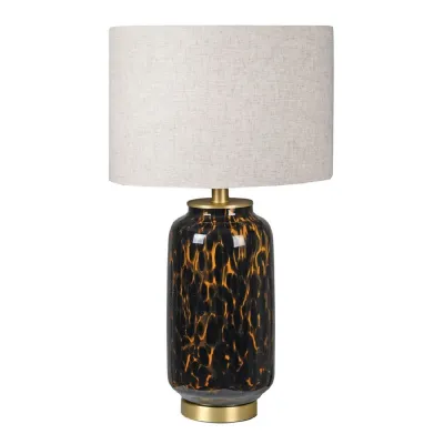Tortoise Effect Glass Table Lamp with Linen Shade