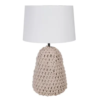 White Jute Table Lamp with Cotton Shade