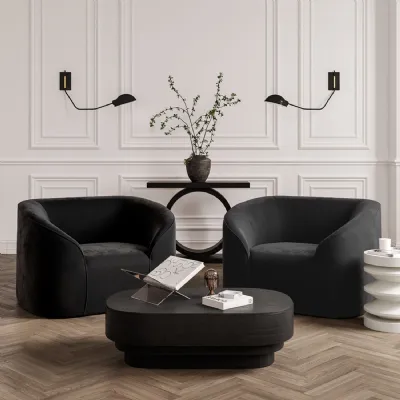 Modern Oval Black Coffee Table with Wood Grain Finish