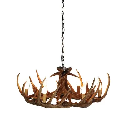 Resin Wide Antler Effect 6 Bulb Chandelier Ceiling Light