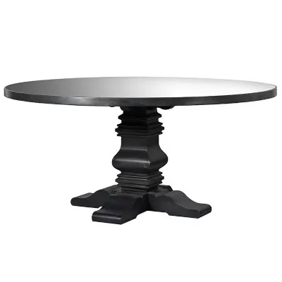 Mirrored Top Black Solid Wood Base Dining Table