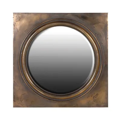 Round Mirror in Square Metal Frame