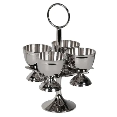 4 Chrome Egg Cups On Stand