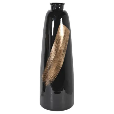 Tall Black with Gold Brushstroke Vase