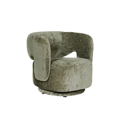 Olive Green Chenille Fabric Swivel Accent Chair