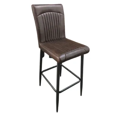 Brown Vegan Leather Barstool with Padded Backrest and Steel Base