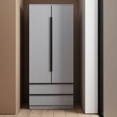 Lania Ripple Ridged 2 Door 2 Drawer Combination Wardrobe Matt Grey