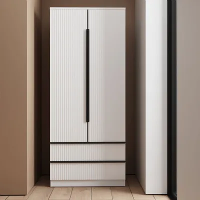 Lania Ripple Ridged 2 Door 2 Drawer Combination Wardrobe Matt White