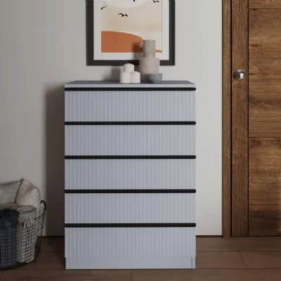 Lania Ripple Ridged 5 Drawer Chest Of Drawers Matt Grey