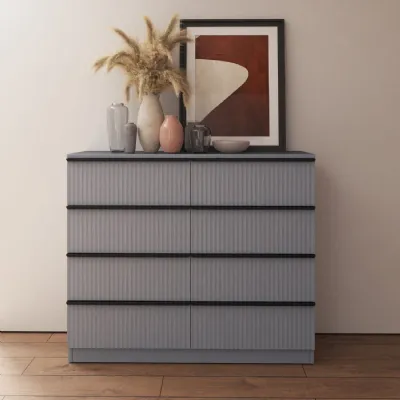 Lania Ripple Ridged 8 Drawer Chest Of Drawers Matt Grey