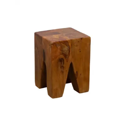Solid Timber Square Stool Side Table Natural Wax Reclaimed Wood