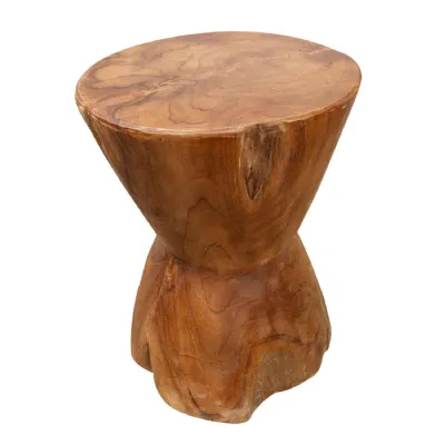 Round Bobbin Stool Side Table Natural wax