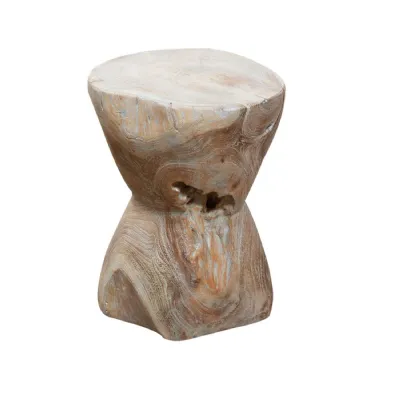 Round Bobbin Stool Side Table Natural Grey