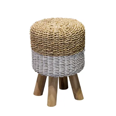 Stripy Round Basketweave Stool Natural Top